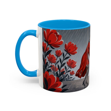 ☔🌹 The Scarlet Rainstorm Promenade Colorful Mug – Art Deco Motoring Elegance