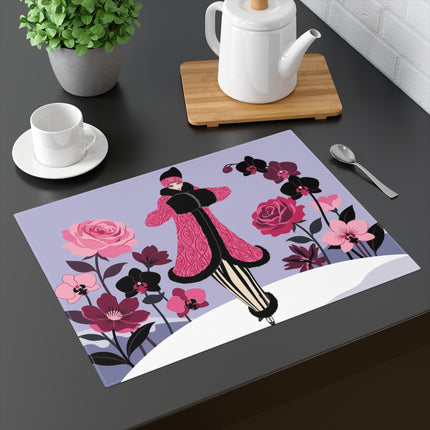 🌹❄️ The Lady Of The Winter Rose Garden Placemat – Art Deco Christmas Elegance