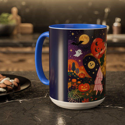 🎃🐈‍⬛ The Pumpkin Moon Embrace Colorful Mug – Whimsical Halloween Charm