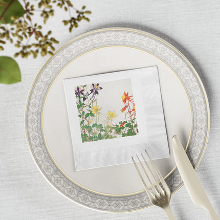 Aquilegia Flower by Tanigami Kônan White Coined Napkins
