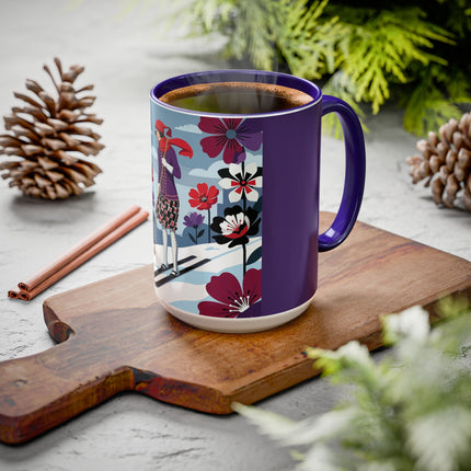 🎿❄️ The Winter Flower Skier Colorful Mug – Art Deco Alpine Fantasy