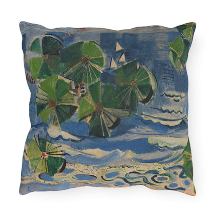 Lake with Pine Branch (Baltic Sea) by Oskar Moll Outdoor Pillows