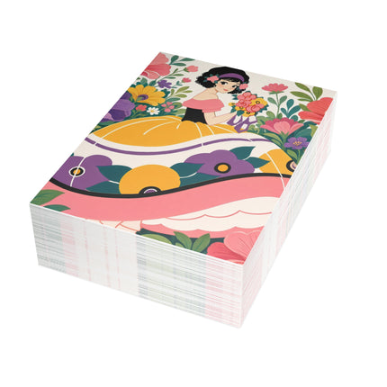 🌸💜 The Girl With The Flower Bouquet Postcards With Envelopes – Art Deco Floral Whimsy