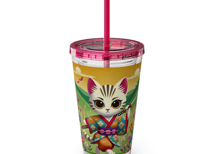 Samurai Kitten Sunsplash Tumbler with Straw, 16oz