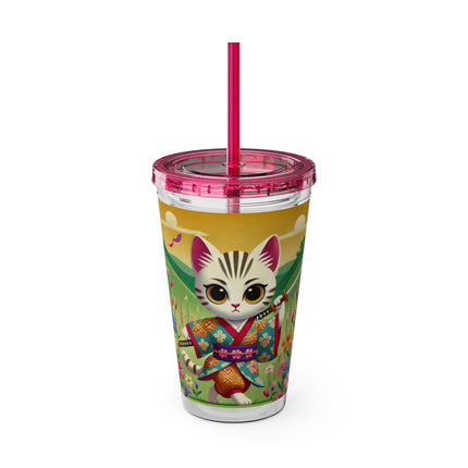 Samurai Kitten Sunsplash Tumbler with Straw, 16oz