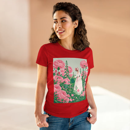 🌸💧 The Rose Garden Watering Cotton Tee – Art Deco Floral Whimsy