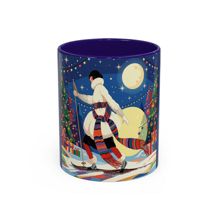 🌙🎿 The Moonlit Christmas Skier Colorful Mug – Whimsical Holiday Fantasy