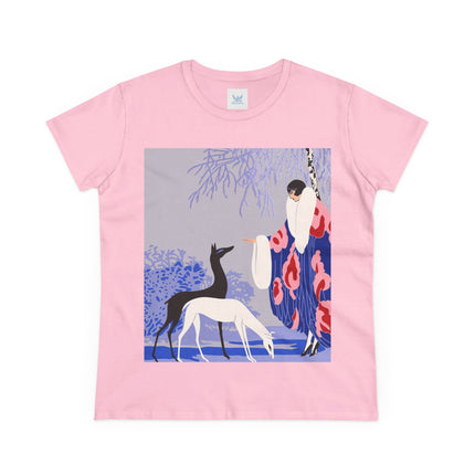 🦌🌸 The Lady Of The Graceful Deer Cotton Tee – Art Deco Garden Elegance