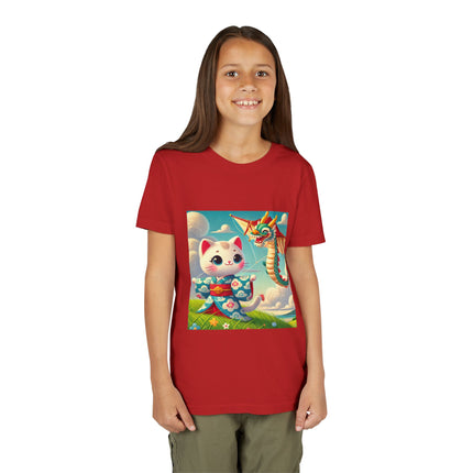 Geisha Kitten and the Dragon Kite Youth Short Sleeve Tee