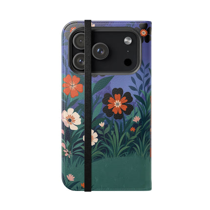 🌺🐈 The Lady Of The Midnight Garden Cat Flip Case – Art Deco Floral Fantasy