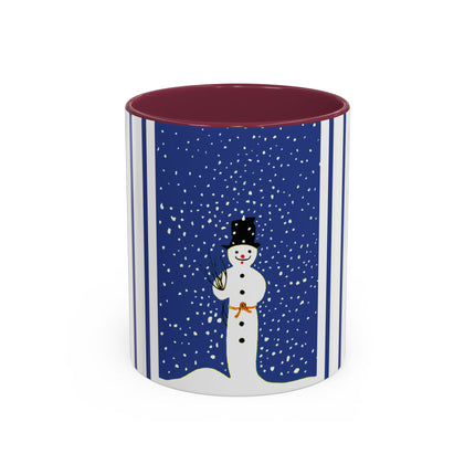 Snowman in Falling Snow Colorful Mugs (11oz, 15oz)