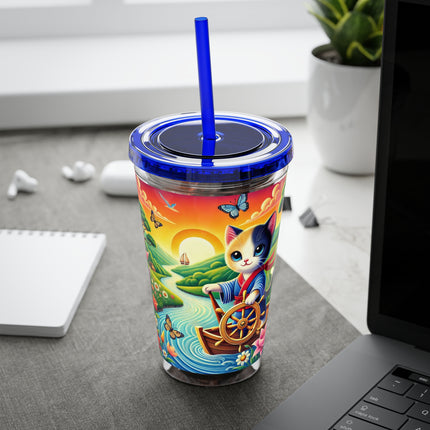 Sailor Kitten’s River Adventure Sunsplash Tumbler with Straw, 16oz