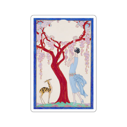 Woman, Fawn, and Red Tree by George Barbier Kiss-Cut Stickers (4 Sizes)