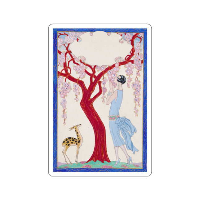Woman, Fawn, and Red Tree by George Barbier Kiss-Cut Stickers (4 Sizes)