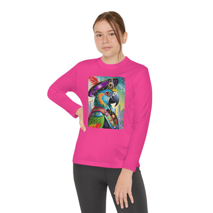 Tech Plumes Youth Long Sleeve Competitor Tee – Neon Wings & Cyberpunk Adventure