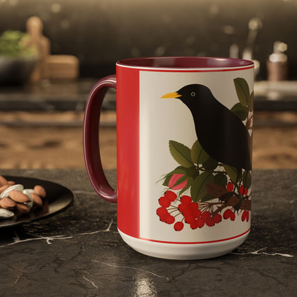 Blackbird & Rose Colorful Mugs – Timeless Elegance & Nature's Harmony
