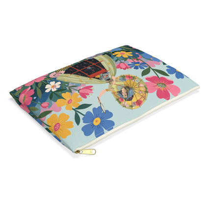 🌸🪞 The Floral Parasol Reflection Accessory Pouch – Art Deco Garden Fantasy