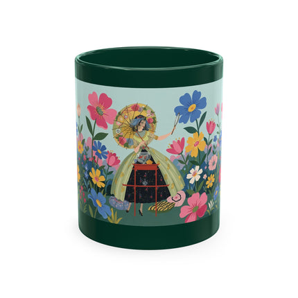 🌼🪭 The Lady Of The Grand Flower Garden Ceramic Mug – Art Deco Garden Whimsy
