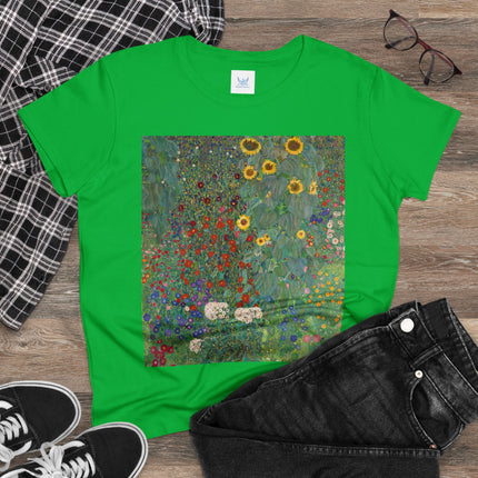 Farm Garden with Sunflowers by Gustav Klimt Women's Midweight Cotton Tee