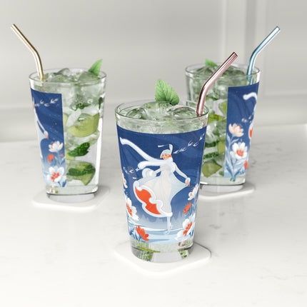 ❄️⛸️ The Winter Skater's Flight Pint Glass – Art Deco Floral Fantasy