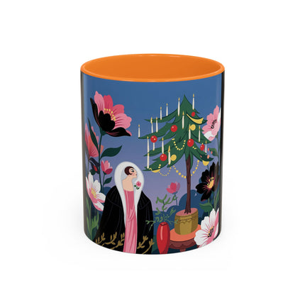 🌹🎄 The Lady Of The Candlelit Rose Tree Colorful Mug – Art Deco Christmas Garden