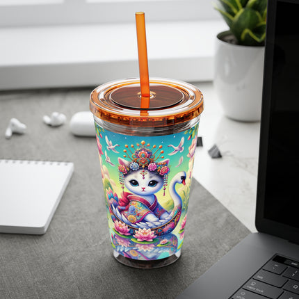 Geisha Kitten’s River Voyage Sunsplash Tumbler with Straw, 16oz