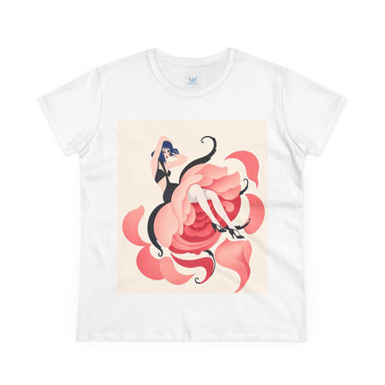🌹🖤 The Lady Of The Blushing Rose Cotton Tee – Art Deco Fashion Illustration