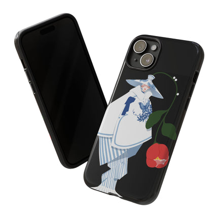 Blue & White Porcelain Geisha Phone Case – Elegant Mystery & Floral Grace
