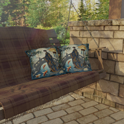 Moonlit Bridge Gentleman Outdoor Pillows – Imperial Serenity & Moonlit Harmony