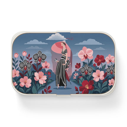 🌸🖤 The Striped Orchid Promenade Bento Lunch Box – Art Deco Floral Fashion