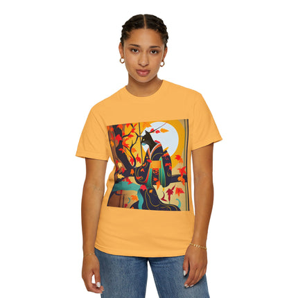 Black Cat in Kimono Unisex Garment-Dyed T-shirt