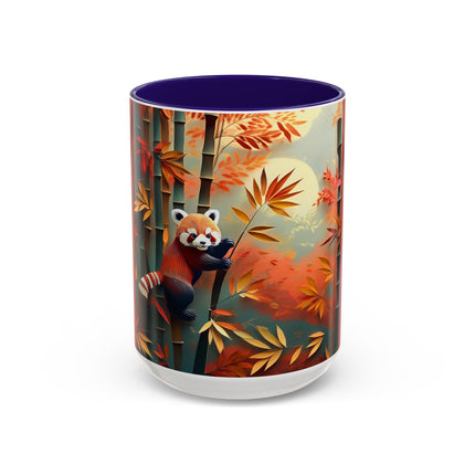 Red Panda at an Autumn Bamboo Grove Colorful Mugs (11oz, 15oz)
