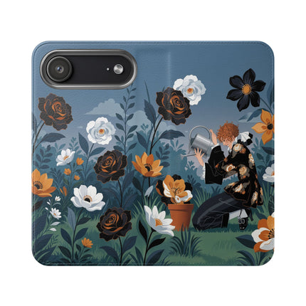 🌹💧 The Midnight Garden Keeper Flip Case – Art Deco Floral Fantasy