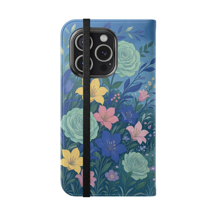 🌸💙 The Lovers In The Enchanted Garden Flip Case – Art Deco Floral Romance