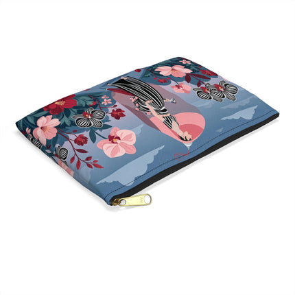 🌸🖤 The Striped Orchid Promenade Accessory Pouch – Art Deco Floral Fashion