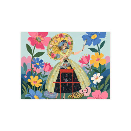 🌸🪞 The Floral Parasol Reflection Ceramic Tile – Art Deco Garden Fantasy