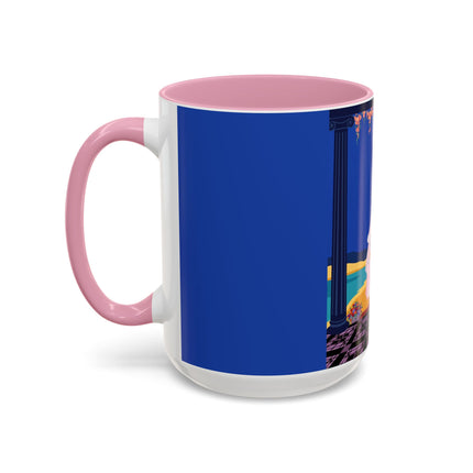 The Moonlit Promenade Colorful Mug (11oz, 15oz) – Blush Elegance, Coastal Romance & Art Deco Style