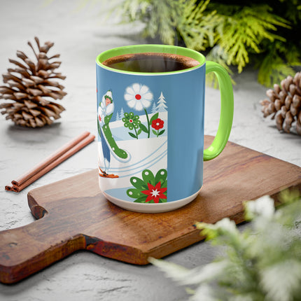 🎿❄️ The Winter Garden Skier Colorful Mug – Whimsical Holiday Fantasy