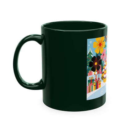 🎄🌸 The Lady Of The Striped Christmas Garden Ceramic Mug – Art Deco Holiday Whimsy