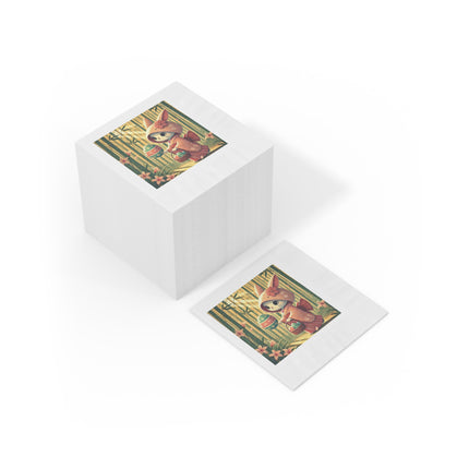 Geisha Kitten’s Easter White Coined Napkins