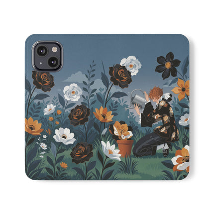🌹💧 The Midnight Garden Keeper Flip Case – Art Deco Floral Fantasy