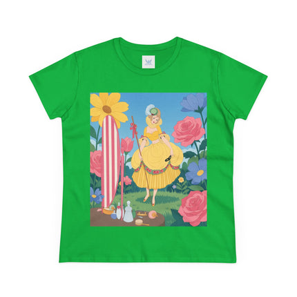 🌸🪞 The Lady Of The Flower Garden Mirror Cotton Tee – Art Deco Floral Fantasy