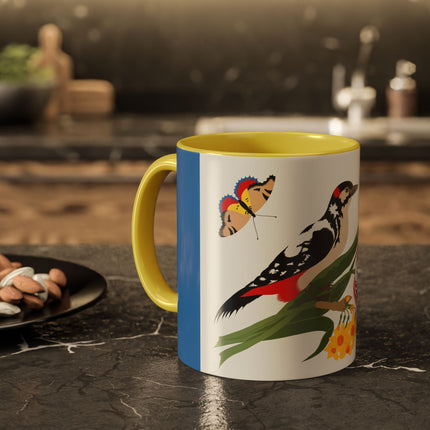 Woodpecker & Tulip Colorful Mugs – Vibrant Spring & Bold Beauty