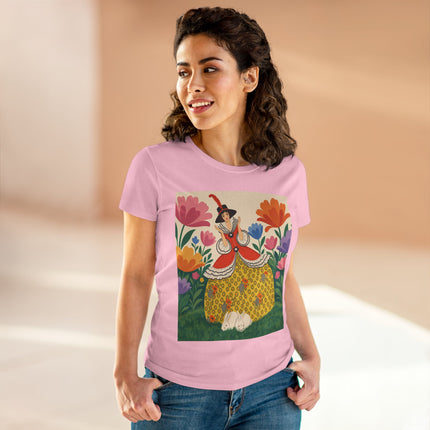 🐇🌼 The Enchanted Rabbit Garden Cotton Tee – Art Deco Floral Whimsy