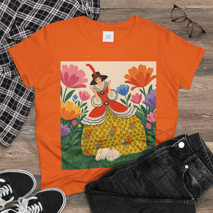 🐇🌼 The Enchanted Rabbit Garden Cotton Tee – Art Deco Floral Whimsy