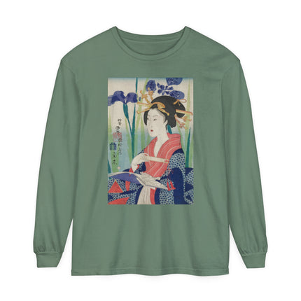 Woman with Bookmark and Book Garment-dyed Long Sleeve T-Shirt