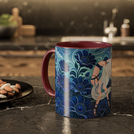 💙🌸 The Sapphire Wind Dancer Colorful Mug – Art Deco Floral Fantasy