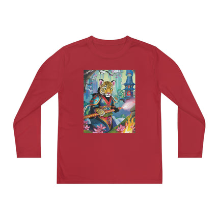Cyberpunk Leopard Youth Long Sleeve Competitor Tee – Neon Magic & Futuristic Adventure