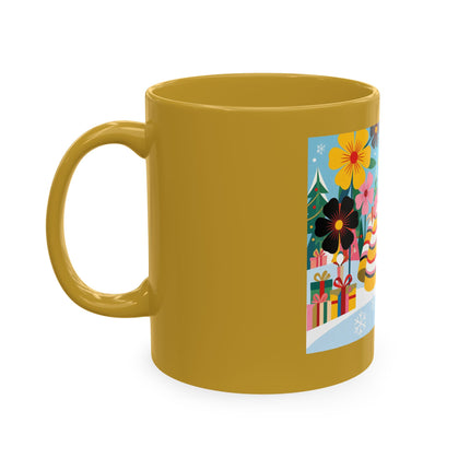 🎄🌸 The Lady Of The Striped Christmas Garden Ceramic Mug – Art Deco Holiday Whimsy