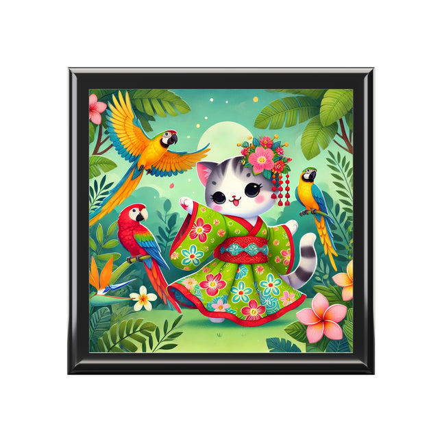Parrot Dance of the Geisha Kitten Jewelry Box